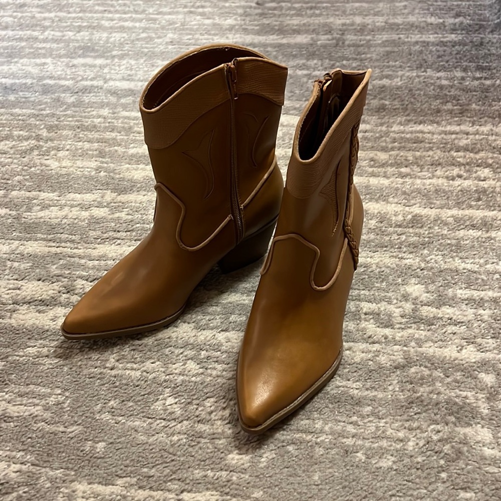 Brown faux leather cowboy boots